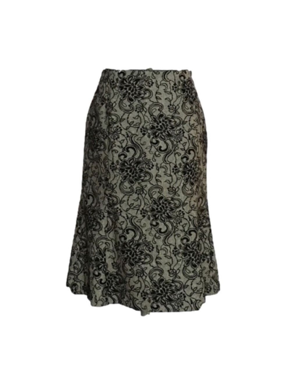 LOFT Petite Black & Gray Floral Brocade & Flare Skirt Size 6P